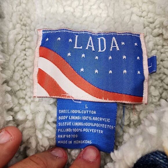 LADA Brand Men’s Large Vintage Denim Sherpa Lined Jacket Button-up - Picture 4 of 8
